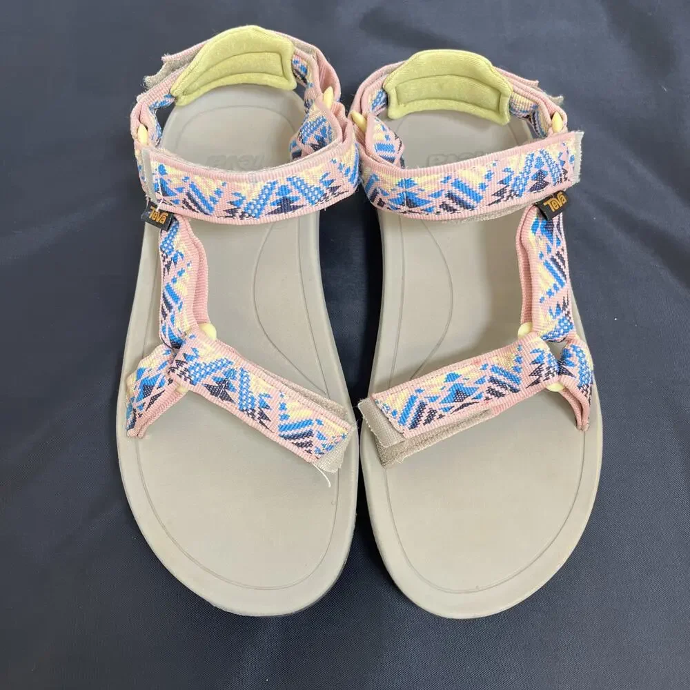Teva Men's Hurricane Sandals Size 5 Tan with Pink Multi Color Straps 1019390Y